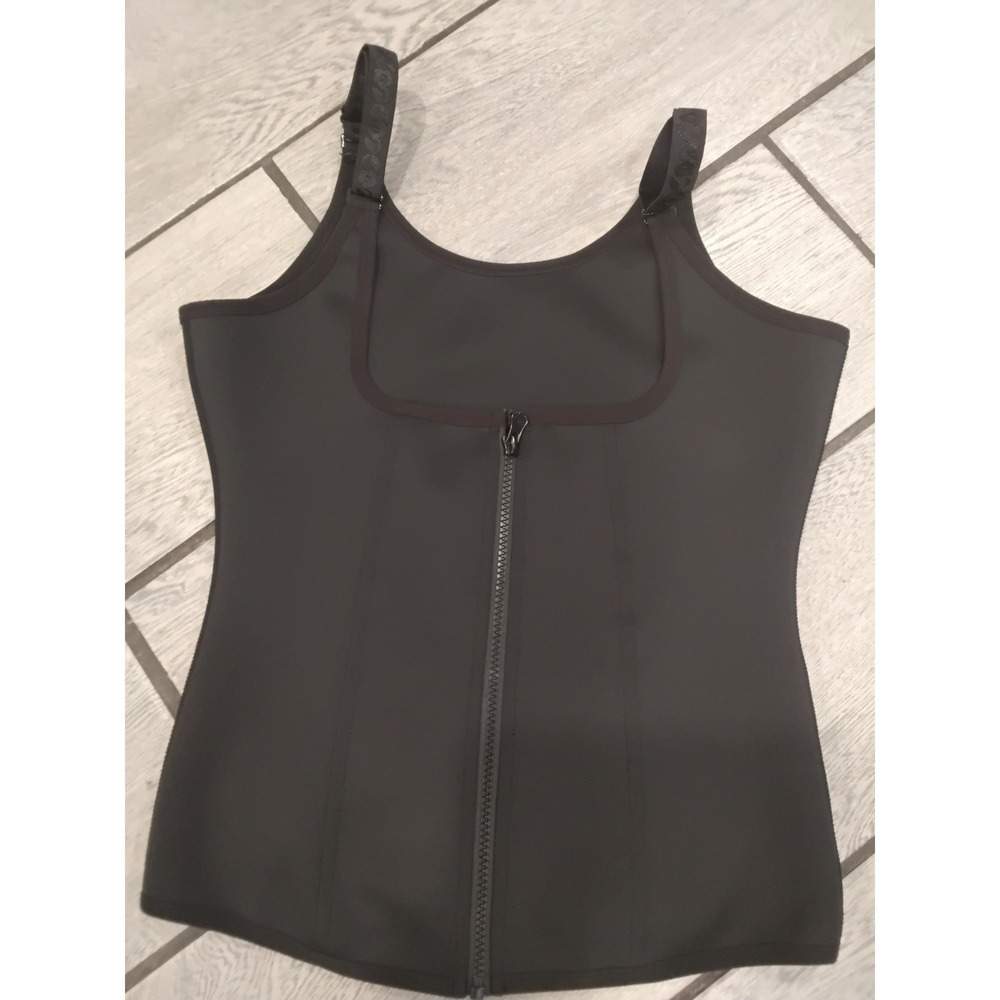 Womens Black Zipper Front Bodysuit Tank Top Shapewear Corset Style 2XL - Picture 2 of 4
